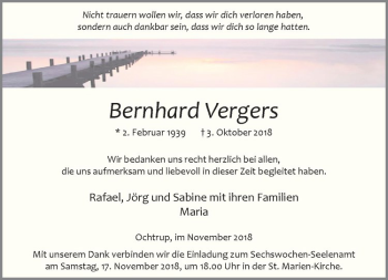 Anzeige von Bernhard Vergers von Westfälische Nachrichten