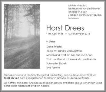 Anzeige von Horst Drees von Westfälische Nachrichten
