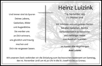 Anzeige von Heinz Luizink von Westfälische Nachrichten
