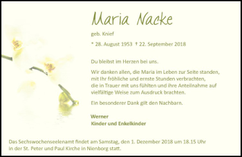Anzeige von Maria Nacke von Westfälische Nachrichten