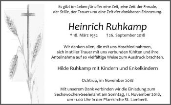 Anzeige von Heinrich Ruhkamp von Westfälische Nachrichten
