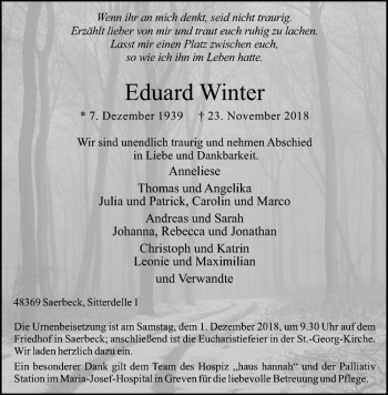 Anzeige von Eduard Winter von Westfälische Nachrichten