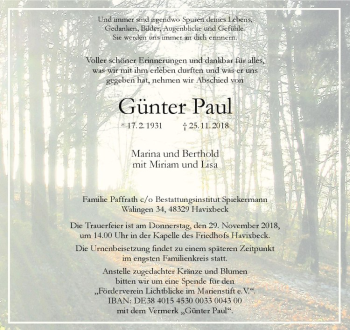 Anzeige von Günter Paul von Westfälische Nachrichten