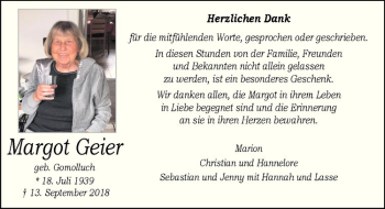 Anzeige von Margot Geier von Westfälische Nachrichten
