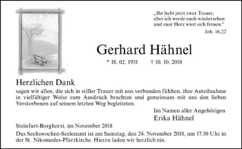 Anzeige von Gerhard Hähnel von Westfälische Nachrichten