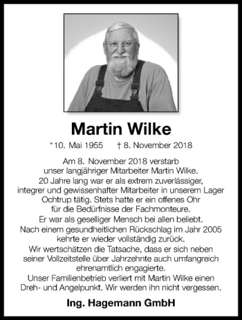 Anzeige von Martin Wilke von Westfälische Nachrichten
