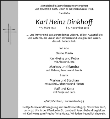 Anzeige von Karl Heinz Dinkhoff von Westfälische Nachrichten