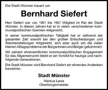 Anzeige von Bernhard Siefert von Westfälische Nachrichten