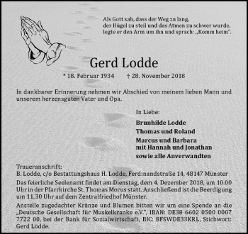 Anzeige von Gerd Lodde von Westfälische Nachrichten