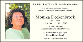 Anzeige von Monika Deckenbrock von Westfälische Nachrichten