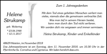 Anzeige von Helene Strukamp von Westfälische Nachrichten