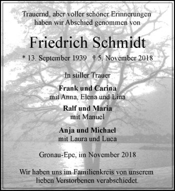 Anzeige von Friedrich Schmidt von Westfälische Nachrichten
