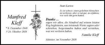 Anzeige von Manfred Kleff von Westfälische Nachrichten