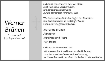 Anzeige von Werner Brünen von Westfälische Nachrichten