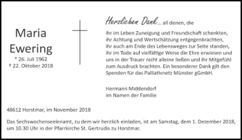 Anzeige von Maria Ewering von Westfälische Nachrichten