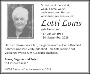 Anzeige von Lotti Louis von Westfälische Nachrichten