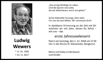 Anzeige von Ludwig Wewers von Westfälische Nachrichten