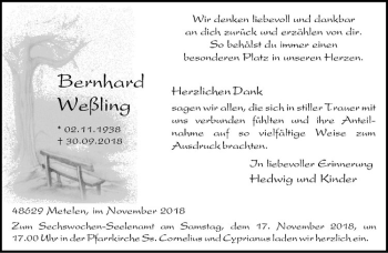 Anzeige von Bernhard Weißling von Westfälische Nachrichten