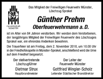 Anzeige von Günther Prehm von Westfälische Nachrichten