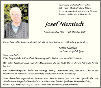 Anzeige von Thea Nientiedt von Westfälische Nachrichten