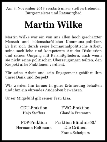 Anzeige von Martin Wilke von Westfälische Nachrichten