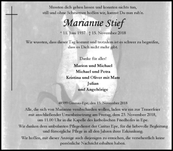 Anzeige von Marianne Stief von Westfälische Nachrichten