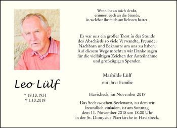 Anzeige von Leo Lülf von Westfälische Nachrichten