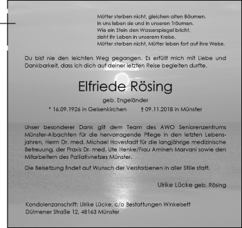 Anzeige von Elfriede Rösing von Westfälische Nachrichten