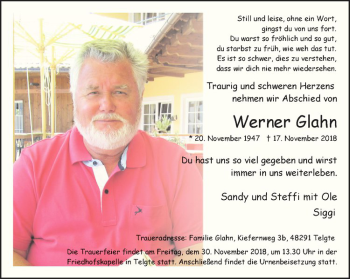 Anzeige von Werner Glahn von Westfälische Nachrichten