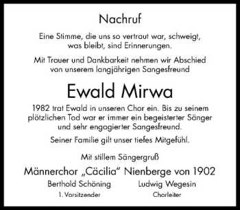 Anzeige von Ewald Mirwa von Westfälische Nachrichten