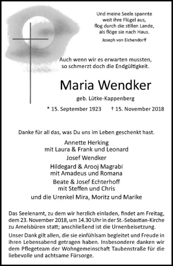 Anzeige von Maria Wendker von Westfälische Nachrichten