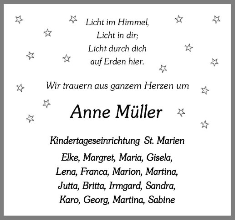  Traueranzeige für Anne Müller vom 10.11.2018 aus Westfälische Nachrichten