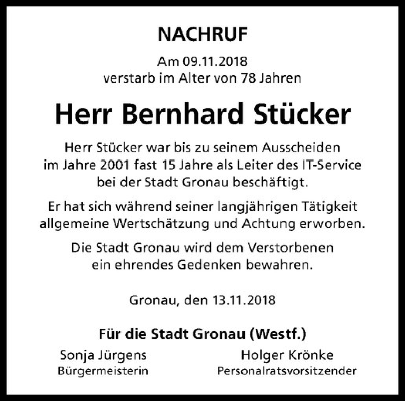  Traueranzeige für Klaus Liening vom 16.11.2018 aus Westfälische Nachrichten