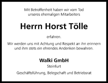 Anzeige von Horst Tölle von Westfälische Nachrichten