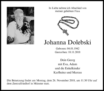 Anzeige von Johanna Dolebski von Westfälische Nachrichten