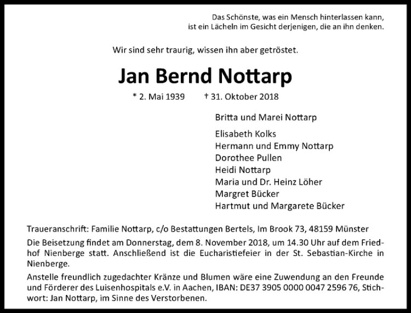  Traueranzeige für Jan Bernd Nottarp vom 06.11.2018 aus Westfälische Nachrichten