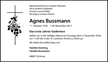Anzeige von Agnes Bussmann von Westfälische Nachrichten
