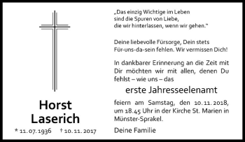 Anzeige von Horst Laserich von Westfälische Nachrichten