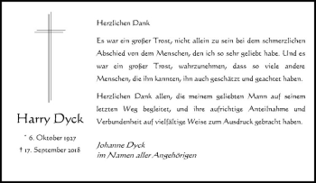 Anzeige von Harry Dyck von Westfälische Nachrichten