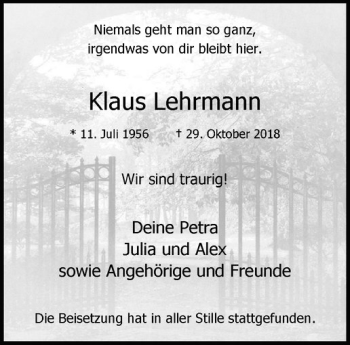 Anzeige von Klaus Lehrmann von Westfälische Nachrichten
