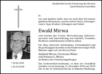 Anzeige von Ewald Mirwa von Westfälische Nachrichten