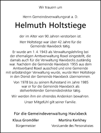 Anzeige von Helmuth Holtstiege von Westfälische Nachrichten