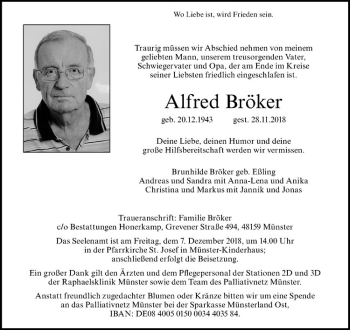 Anzeige von Alfred Bröker von Westfälische Nachrichten