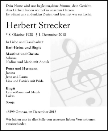 Anzeige von Herbert Strecker von Westfälische Nachrichten