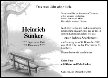 Anzeige von Heinrich Sünker von Westfälische Nachrichten