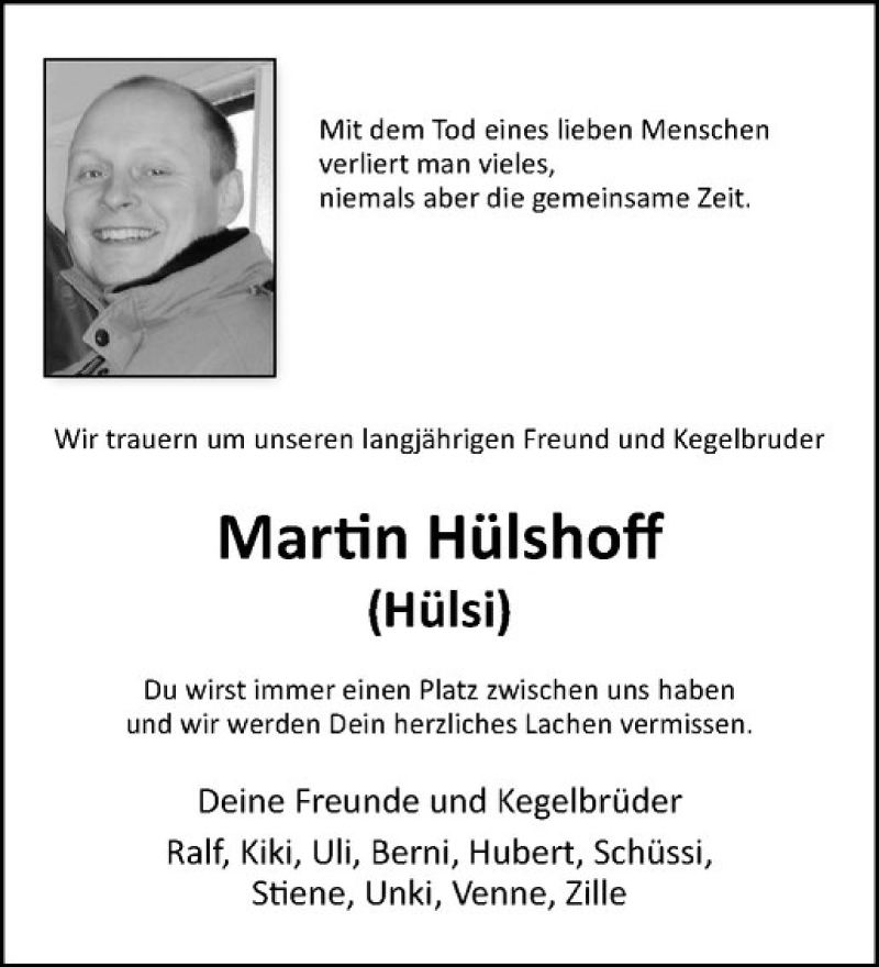  Traueranzeige für Martin Hülshoff vom 12.12.2018 aus Westfälische Nachrichten