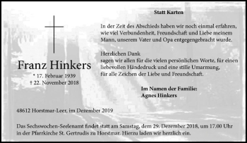 Anzeige von Franz Hinkers von Westfälische Nachrichten