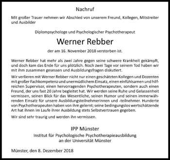 Anzeige von Werner Rebber von Westfälische Nachrichten