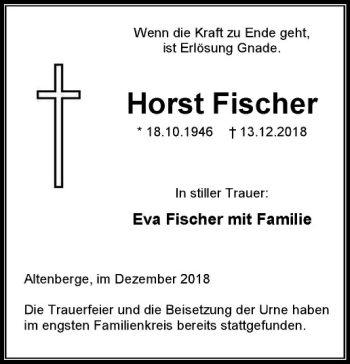 Anzeige von Horst Fischer von Westfälische Nachrichten