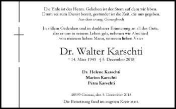 Anzeige von Walter Karschti von Westfälische Nachrichten